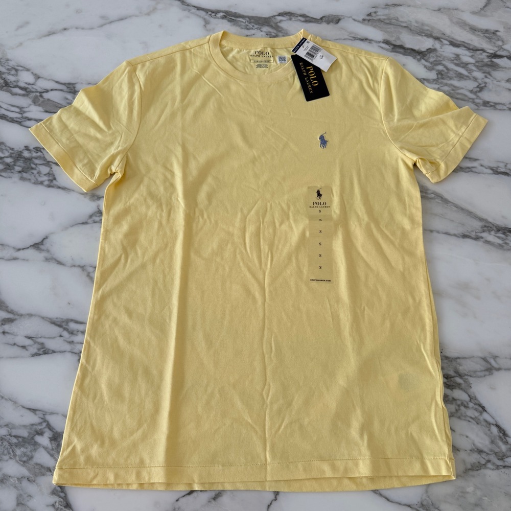 Polo Ralph Lauren Mens Yellow Short Sleeve Crewneck T-Shirt Pony Logo Small NWT